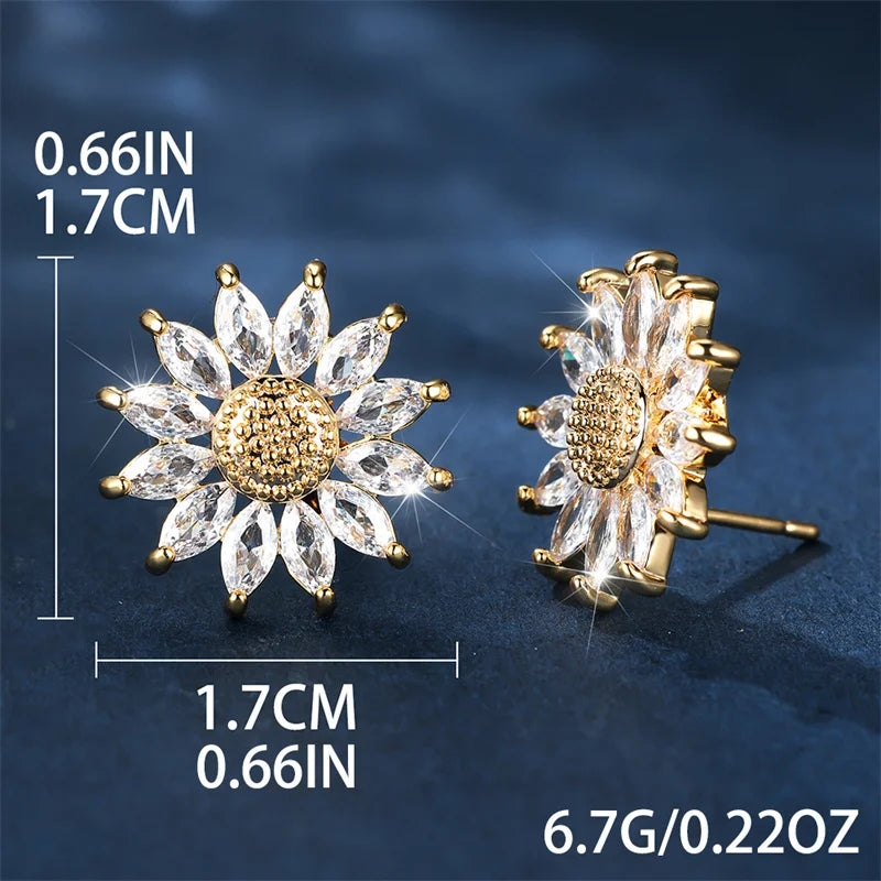 ¡Oferta! Pendientes de girasol con cristales bañados en oro de 18 kt - Exclusivos 