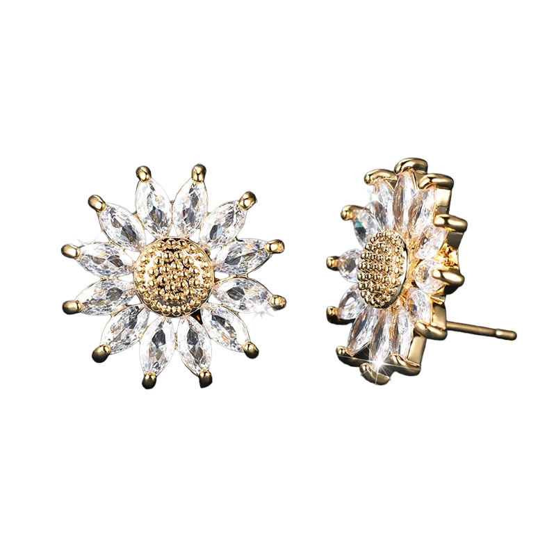 ¡Oferta! Pendientes de girasol con cristales bañados en oro de 18 kt - Exclusivos 