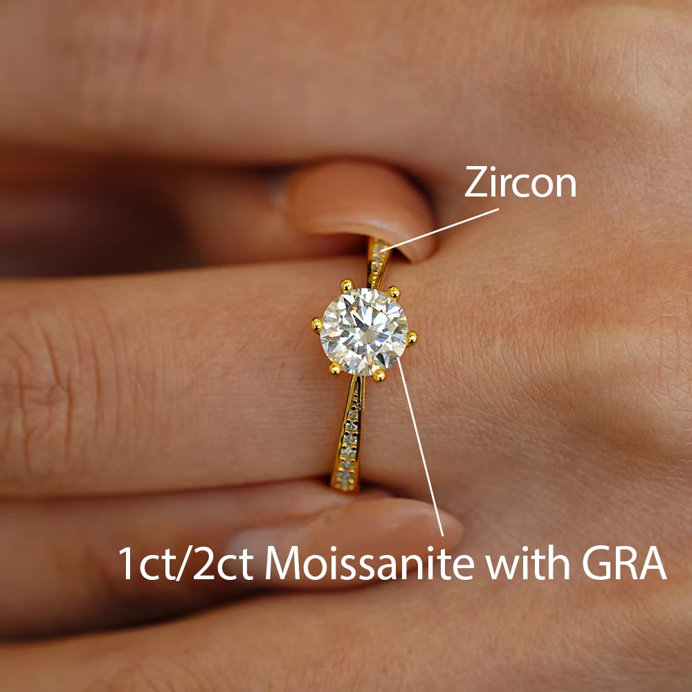 1ct Moissanite Diamond Ring, 18k Gold Plated Silver, Certified