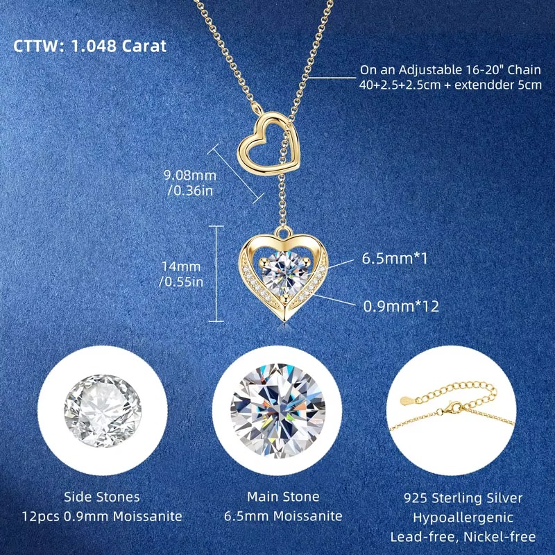 Collar de corazones entrelazados con diamantes en plata de ley 925 bañada en oro de 18 quilates. 