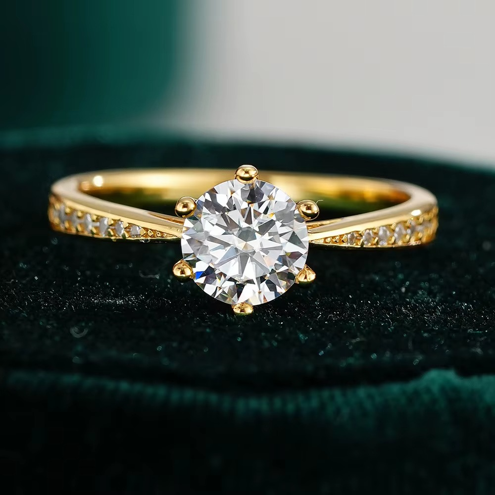 1ct Moissanite Diamond Ring, 18k Gold Plated Silver, Certified