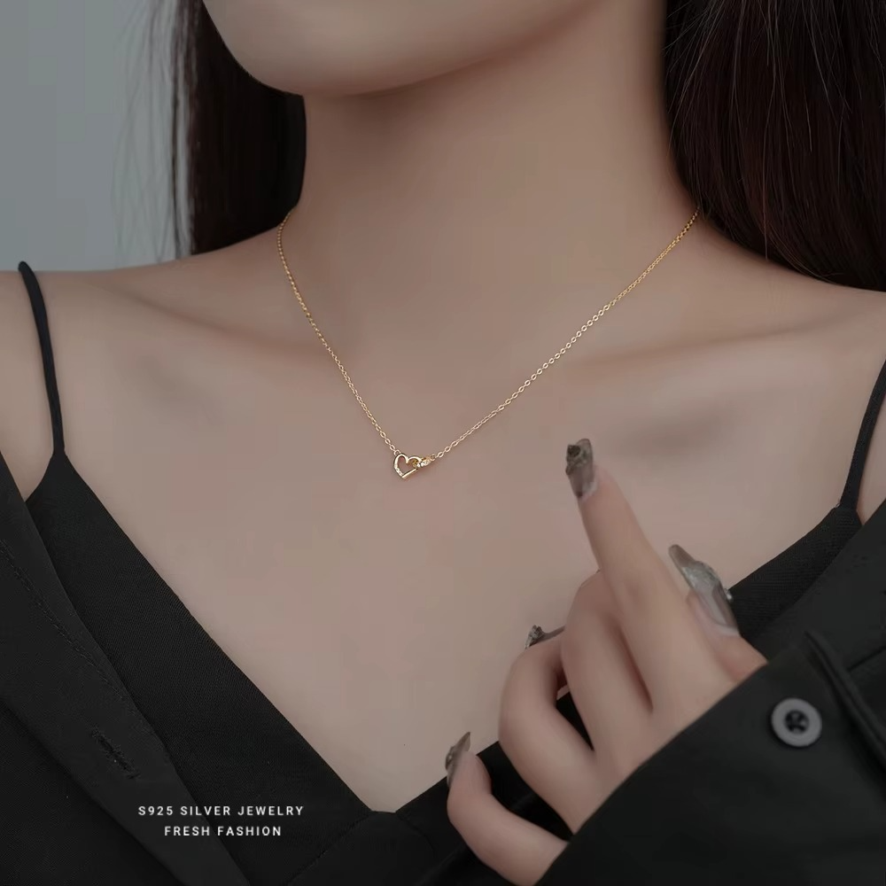 Collar de corazón enlazado con cristales, oro de 18 quilates S925 - 45 cm