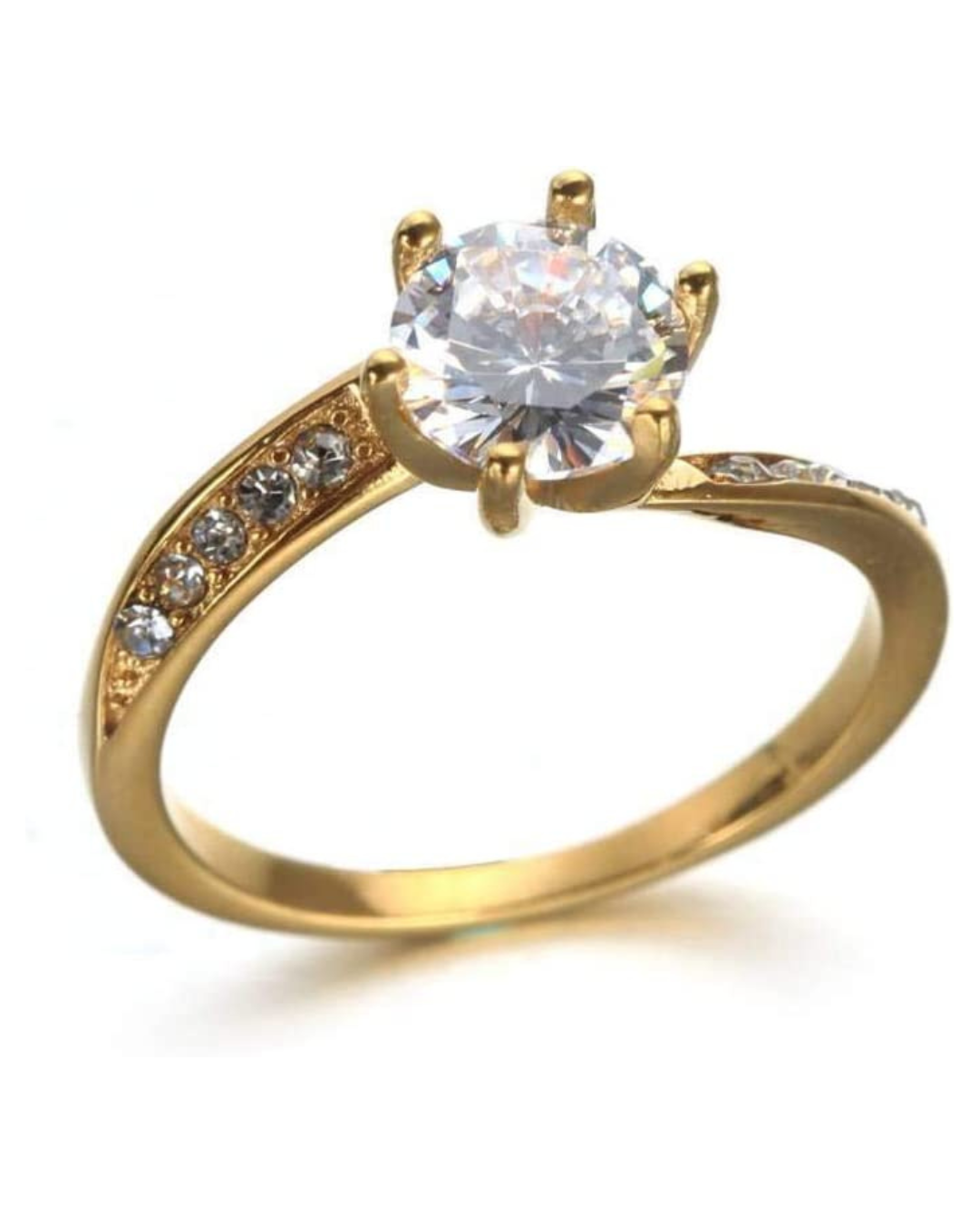 18k Gold Solitaire Wedding Ring with Eternal Crystals