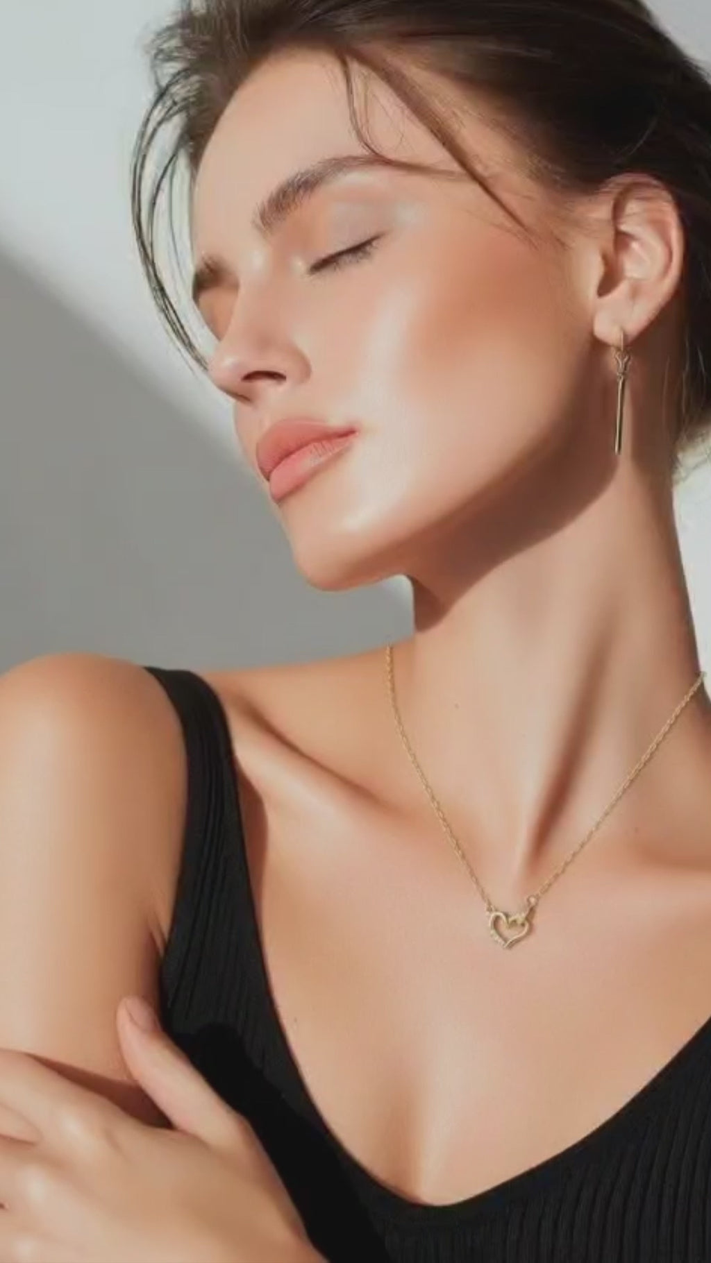 Collar de corazón enlazado con cristales, oro de 18 quilates S925 - 45 cm