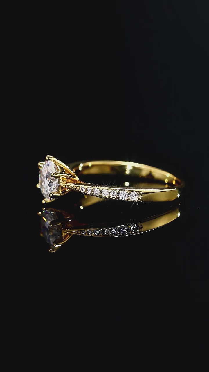 Anillo de moissanita de 1ct, plata bañada en oro de 18k, certificado